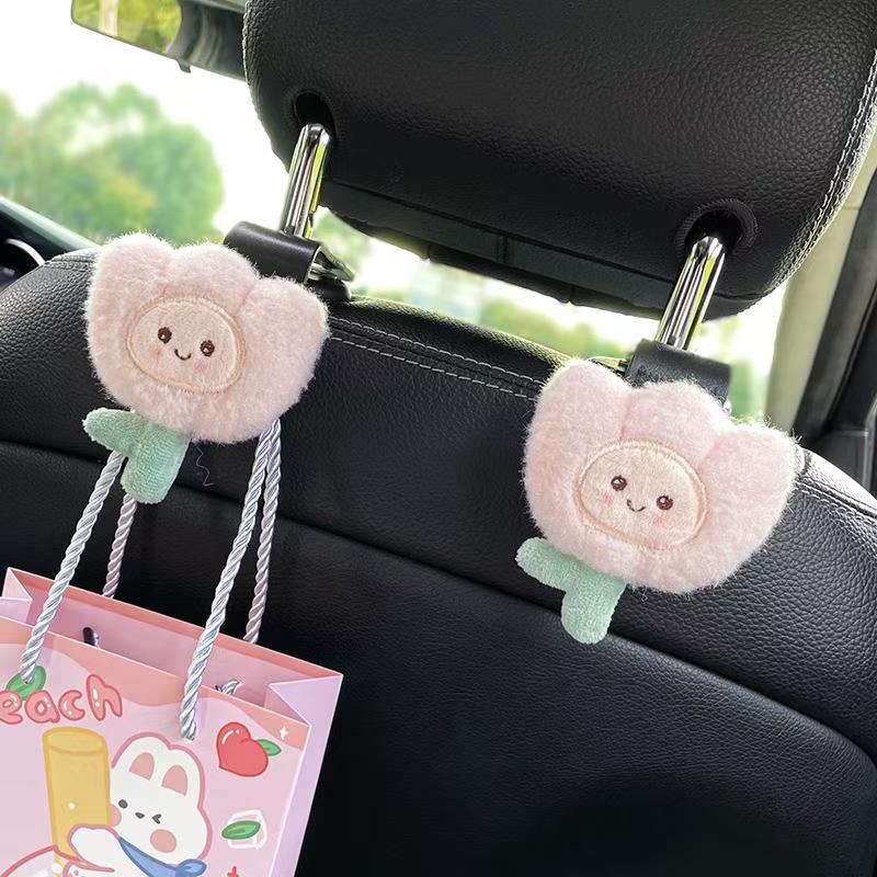 Car Hook Seat With Cute Cartoon Flower Design At The Back, Multifunctional Storage In Car, Backrest With Small Hook