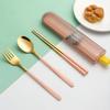 3Pcs Dinnerware Set Spoon Fork Chopsticks Cutlery with Box Portable 304 Stainless Steel Tableware for Travel Camping