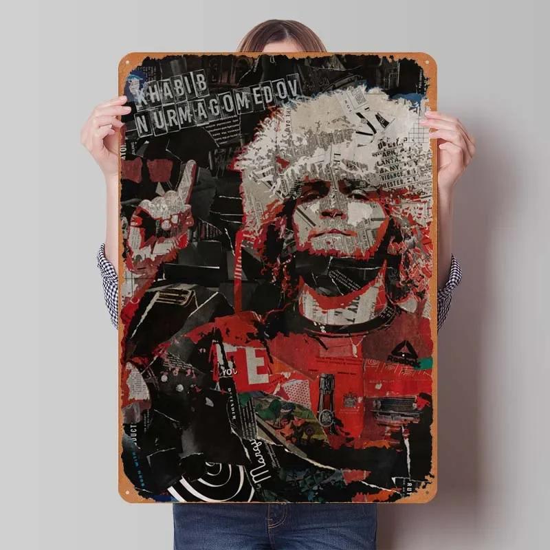 Khabib Metallskylt Boxningsaffischer Dekoration för Heminredningsartiklar Vintage Plåtskylt Plakett för Väggkonstdekoration Kaffebar