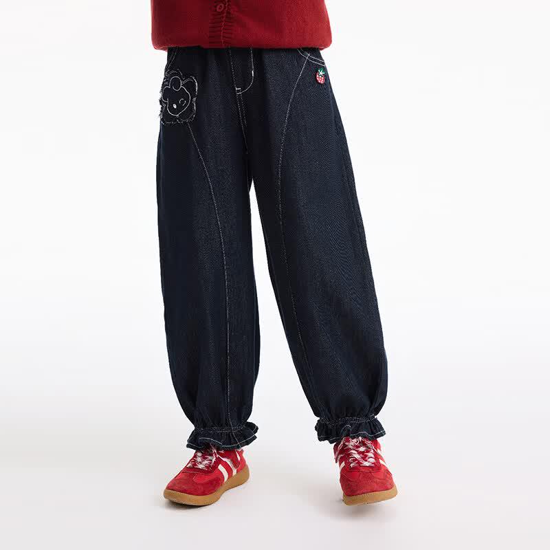 Girls' Cartoon Embroidered Tapered Denim Jeans