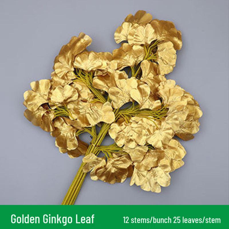 Gold & Silver Banyan and Ginkgo Leaves Fake Tree Branches for Wedding Decoration - Yellow Maple Leaves