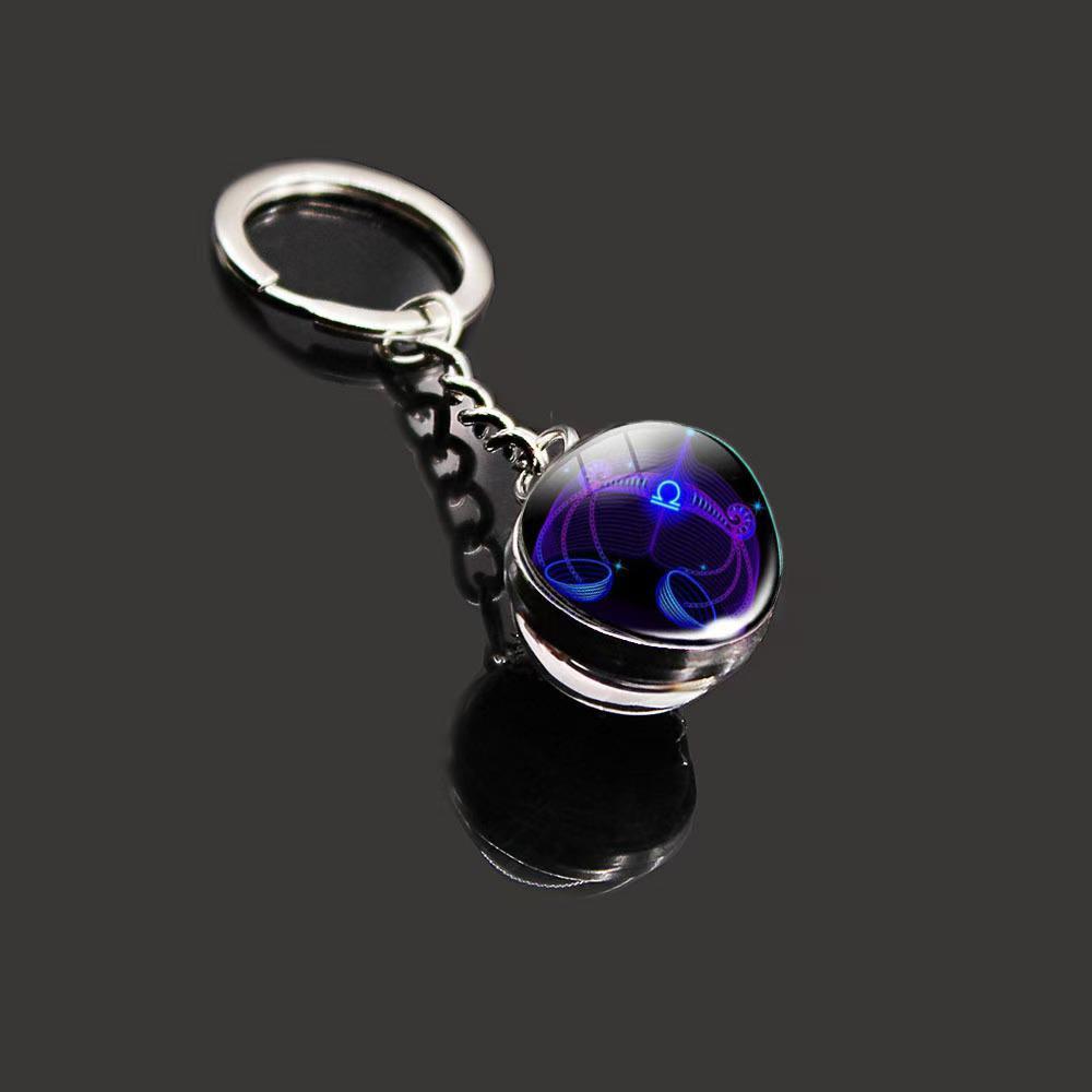 Kulatý svítící krystal zvěrokruhu Keychain - Panna & Lev