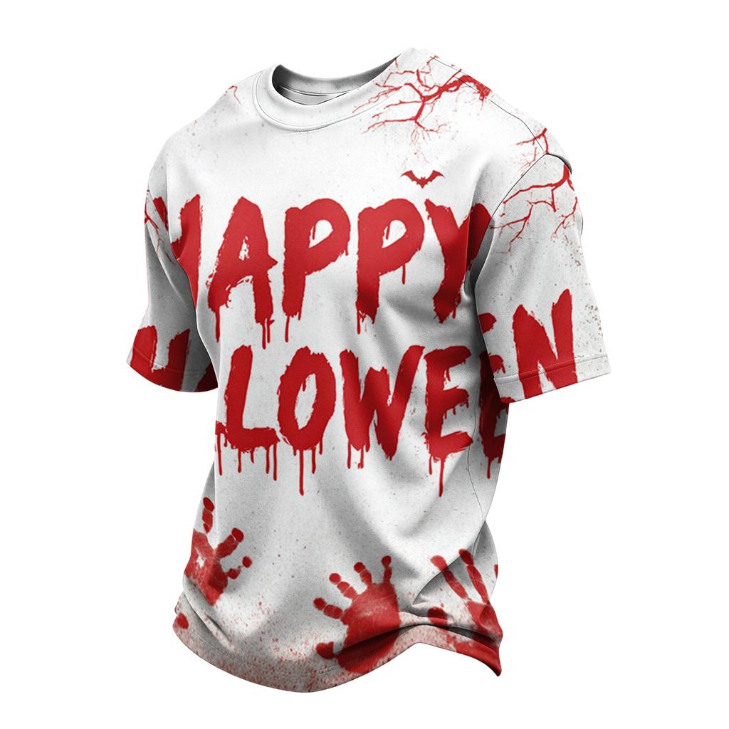 Men's Casual Lightweight Breathable Short Sleeve T-Shirt with Halloween Print Crew Neck Comfortable Fit for Daily Wear