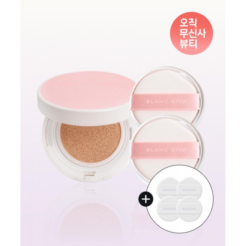 Blancdiva Glow On cushiOn Set + 1 Refill  Free Serum Fit Banding Puff 4p Porcelain (No. 19)