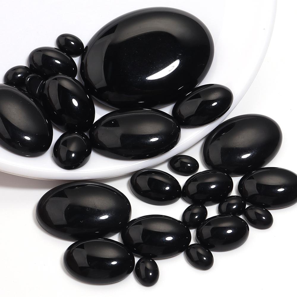 2-10pcs Natural Stone Cabochon Black Agate Oval Flatback Cabochon Beads For Jewelry Making DIY Crafts Ring Pendants Accessories