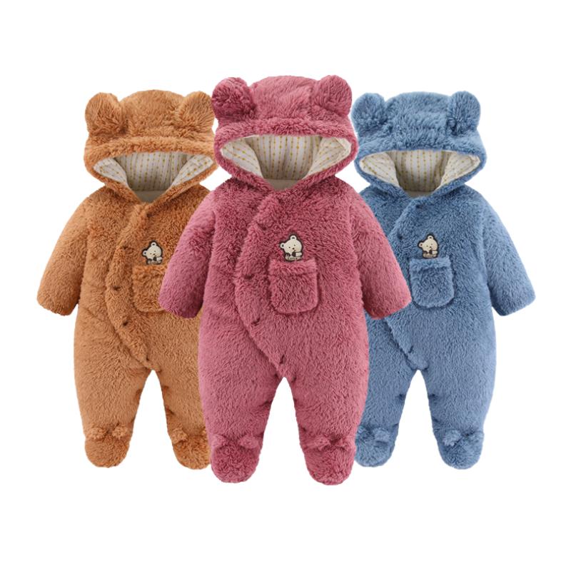 Baby Winterkleidung mit Kapuze Jungen und Mädchen Kostüm Neugeborenen Ausflug Strampler Kleinkinder Samt verdickte Fleece-Overalls