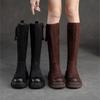 Johnature Retro High Boots Genuine Leather Fashion Side Zipper Knight Boots Thick Soled Women's Shoes