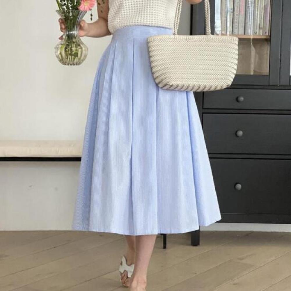 New Arrivals Open Run Pleated Flare Cotton Long Skirt