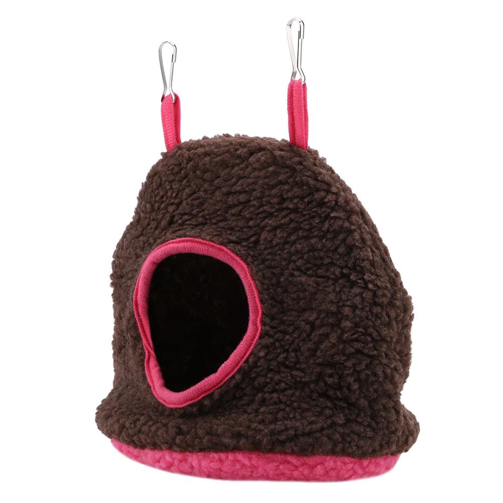 Parrot Nest Berber Fleece Warm Plush Hammock Hanging Swing Bed Cave for Pet Bird Dark Brown