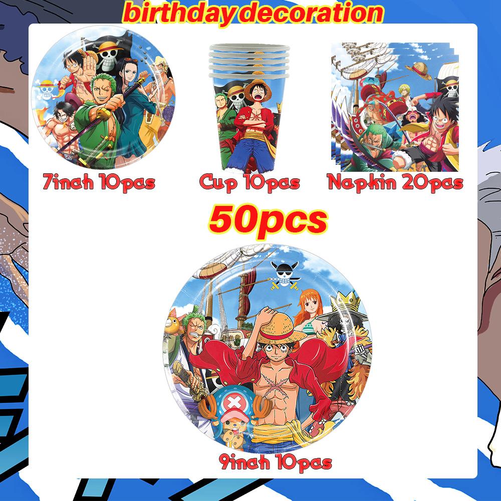 Dekoracje Urodzinowe One Piece Balon Luffy Zoro Jednorazowe Talerzyki Imprezowe Baner Dekoracja Tortu Torebki na Prezenty Chłopcy Akcesoria na Baby Shower