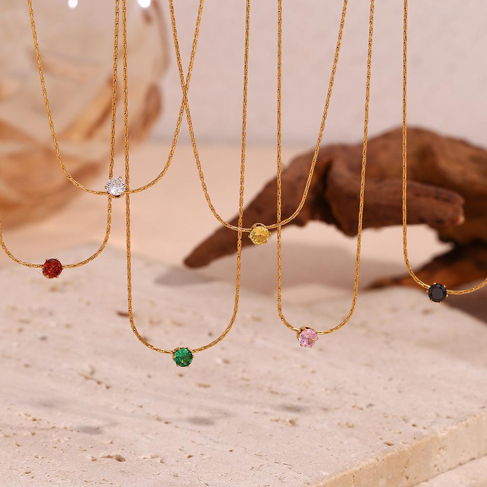 Fine Woven Chain Mini Cubic Zircon Stone Pendant Necklace 316L Stainless Steel Necklace 18K Gold Plated Accessories