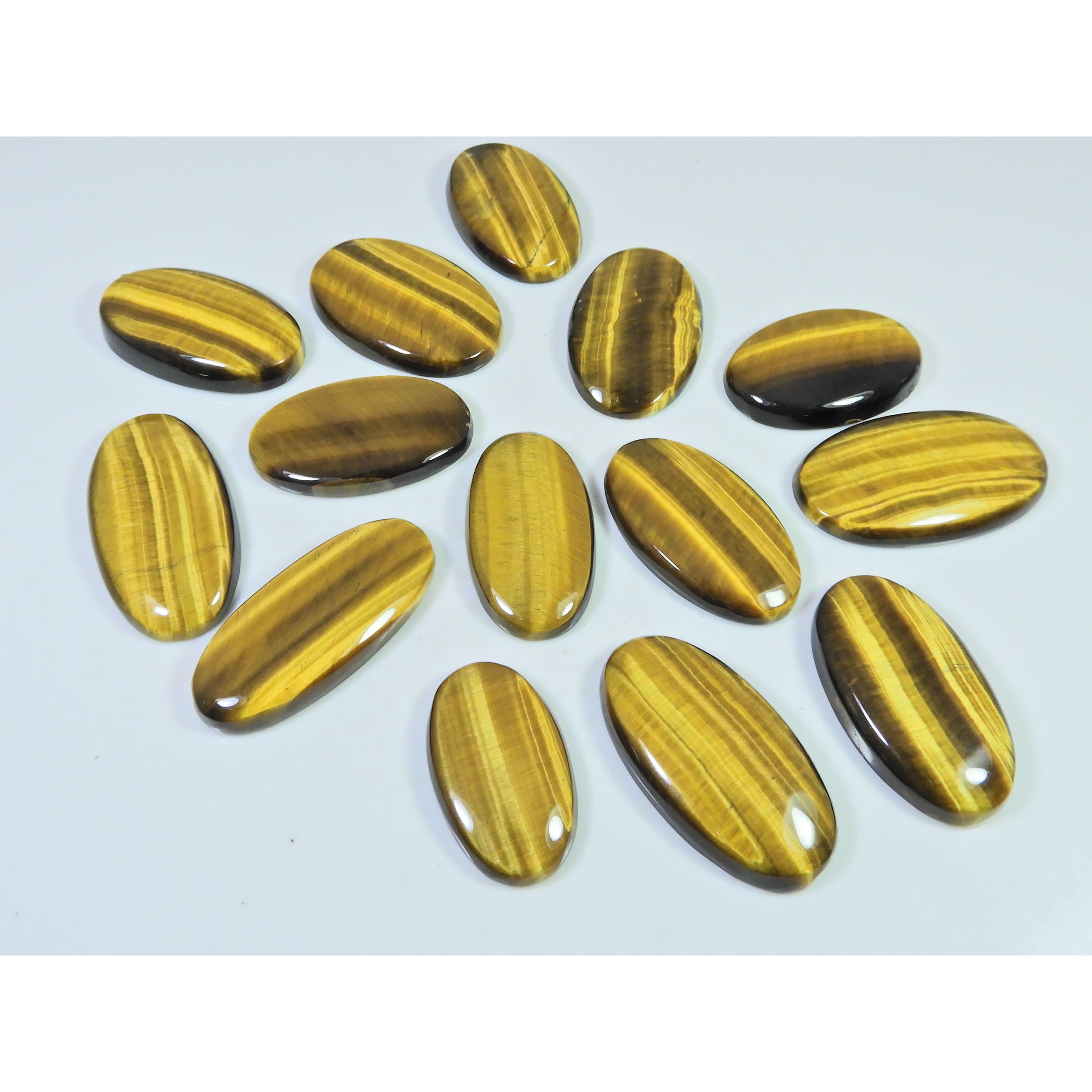 14Pcs Natural Brown Tiger eye Oval Shape Cabochon Loose Gemstone 420Cts. Lot C-2483