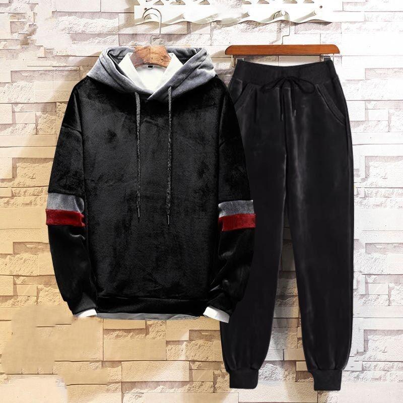 Suit Gold Velvet Hooded Sweater Men's Plus Size Men's Trend Handsome Sports Two-piece Trend