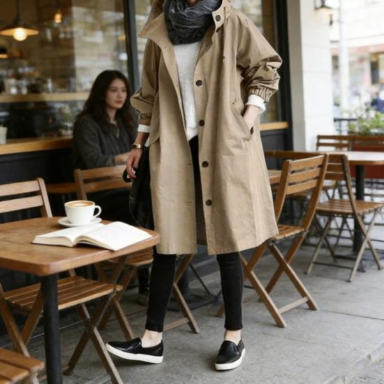 Women's Trench Hoodie Jacket Oversized Windbreaker Jacket Coat Long Sleeve Cotton Loose Fit Fall