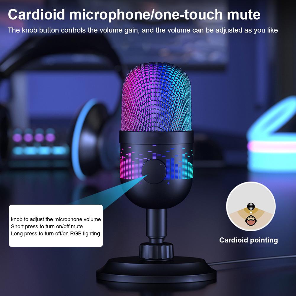 USB Gaming Microphone RGB Computer Microphone 192KHz/24Bit PC Mic for Studio Recording Streaming Content Creation