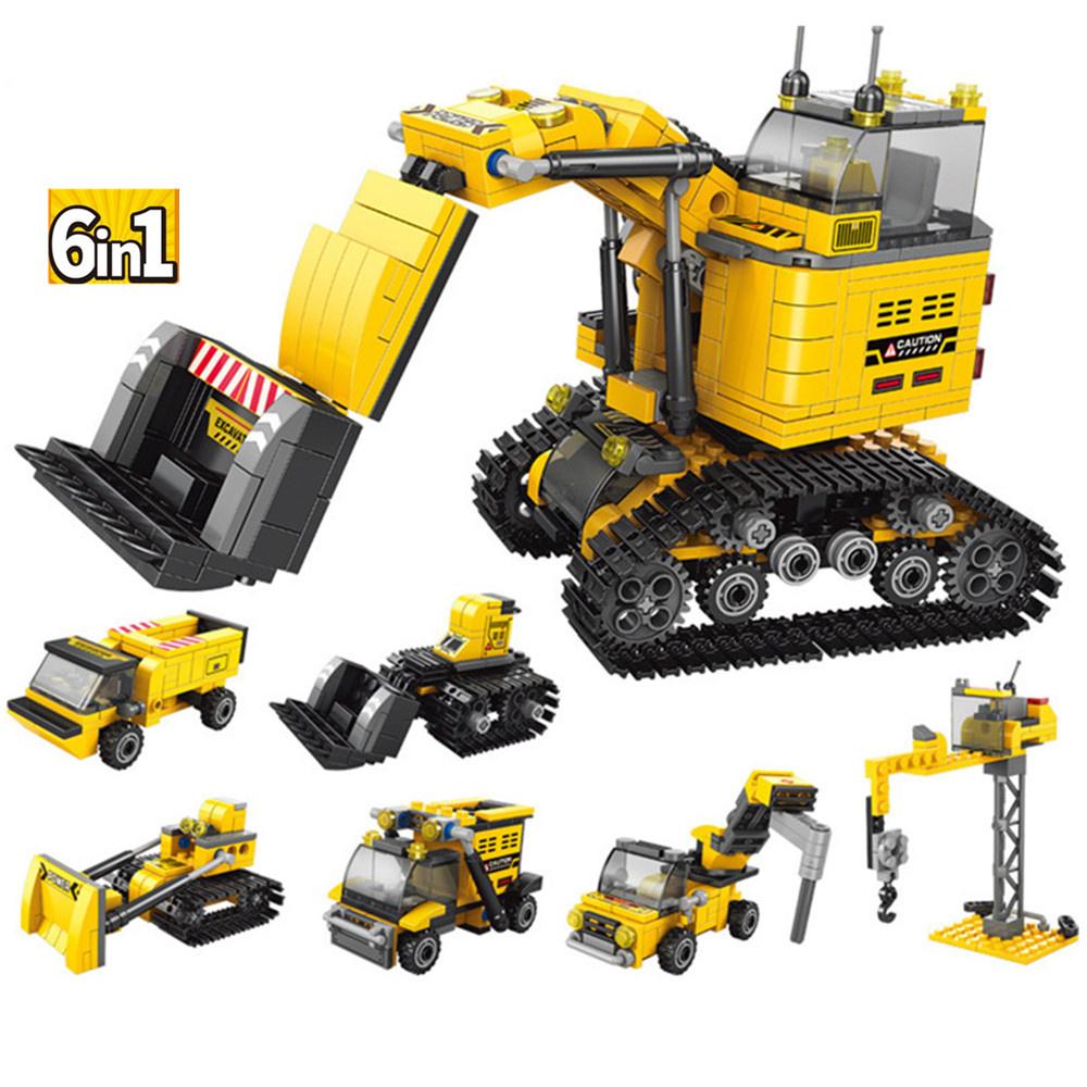 Comfortable Home Life Unisex Kids Engineering Tower Crane Trucks Excavator Crane Trolley City Construction Vehicle Car Building Blocks Bricks Model Kids Toys Gift