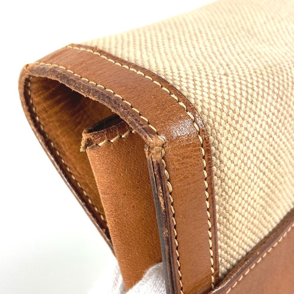 HERMES vintage flap tote bag, handbag Shoulder Bag Leather/Canvas Beige/Brown