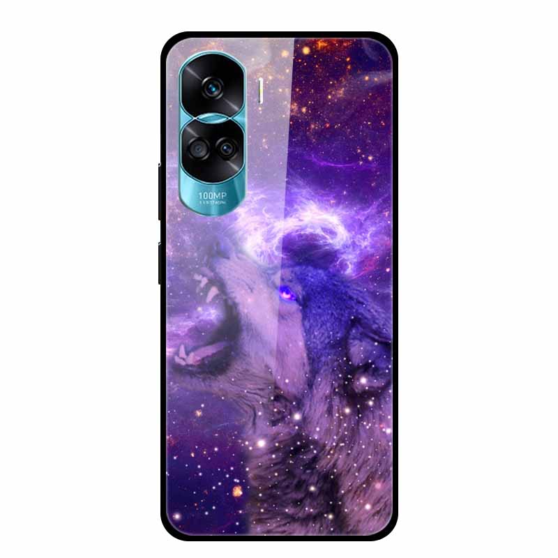 For Honor 90 Lite Case Honor90 Pro 5G Wolf Cats Tempered Glass Hard Covers for HuaWei HONOR 90 Pro 90Lite Protective Luxury Capa