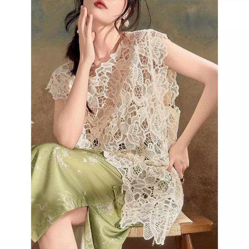 Dimanaf 2025 New Summer Women Vest T-Shirt Sleeveless Basic Tops Lace Tees Casual Loose Tees