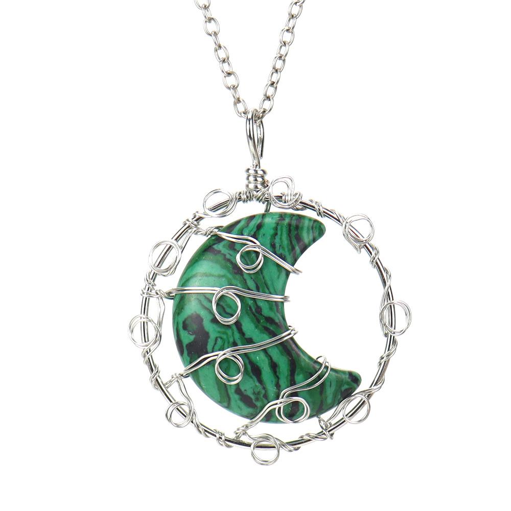 Hand-Woven Natural Crystal Agate Amethyst Moon Pendant Necklace Couple Jewelry N590