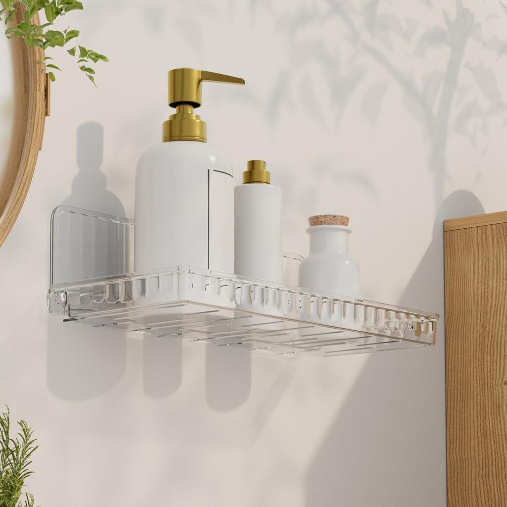 Wall Mounted Folding Shelf Transparent Punch Large Capacity Strong Foldable Floating Wall Shelves for Bathroom
