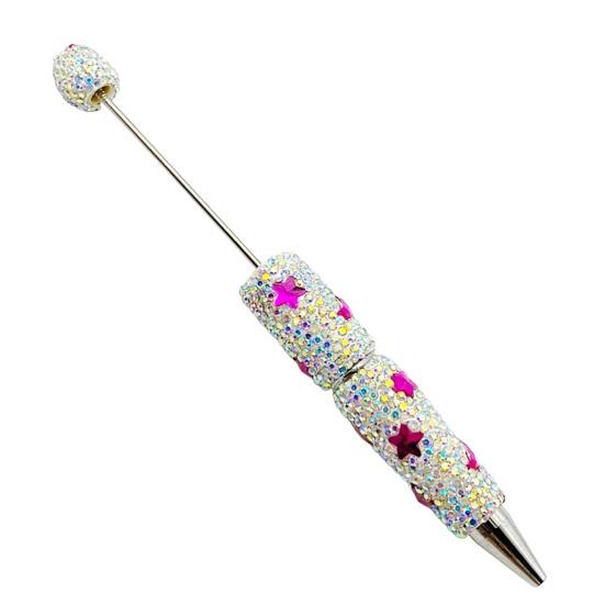 Custom Beadable Pen Blanks Glitter Ballpoint Pen, Sparkly Rhinestone Star Moon Beaded Plastic Creative Gift Pens for Women DIY Handmade Gel Ink School