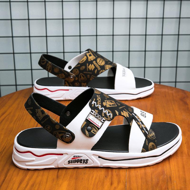 

Мужские сандалии 2024 года, летняя новая повседневная пляжная обувь, одно слово, нескользящие и износостойкие, два вида ношения, дышащие, классные тапочки 39