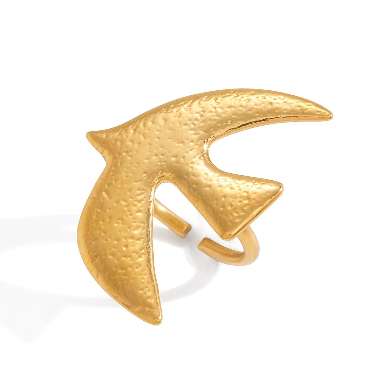 Yori Stainless Steel Hammered Peace Dove And Bird Open Ring For Women Waterproof Metal Attractive Wrist Jewelry Accessories