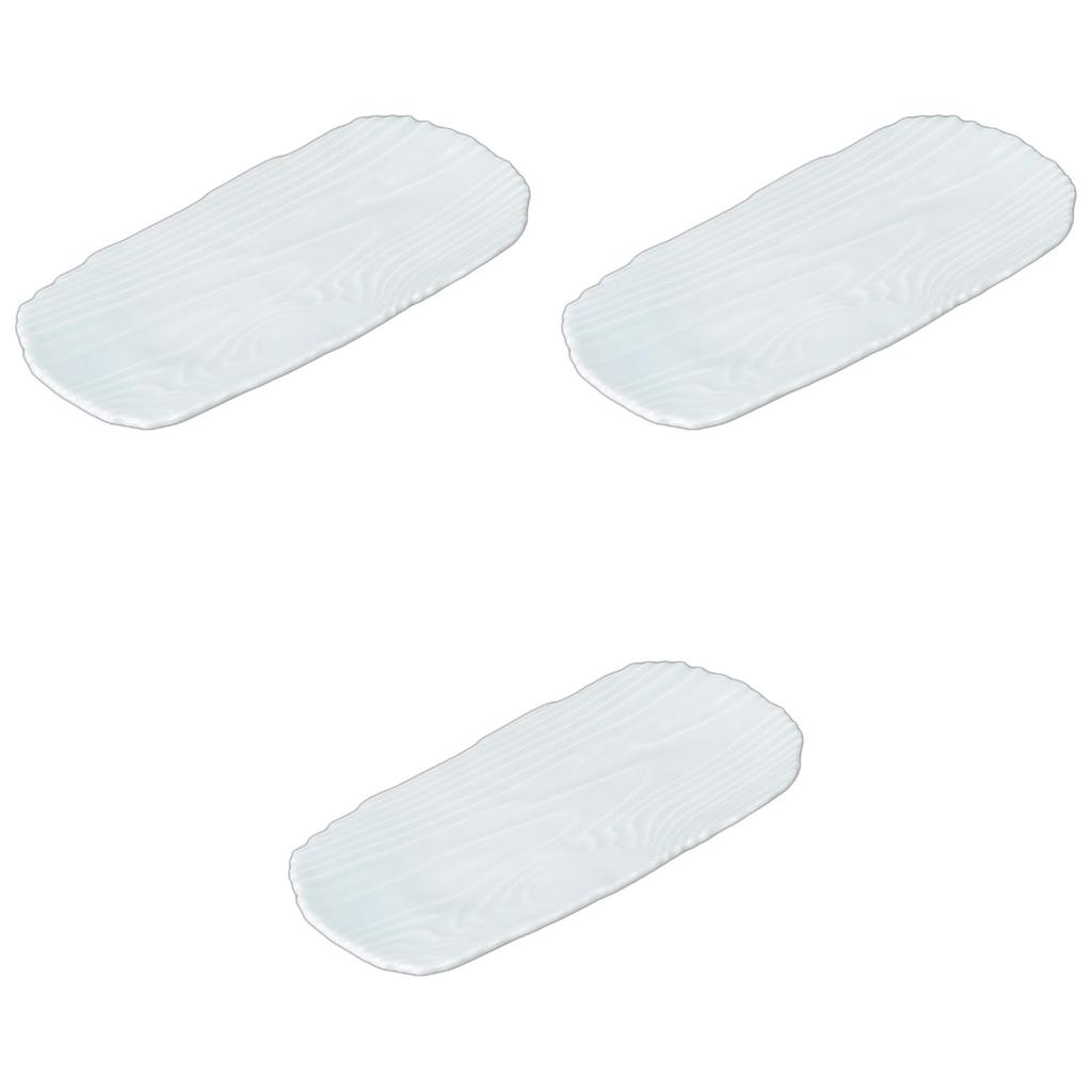 Setomonohonpo Set of 3 Blue and White Wood Grain Yakitori Plates X X Ceramic Long Plates (Setomonohonpo) [30.5 14.5 2.3 Cm]
