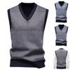 Men's Winter Fleece-Lined Plaid Vest, Pullover, Loose-Fitting Men's Sleeveless Sweater Vest