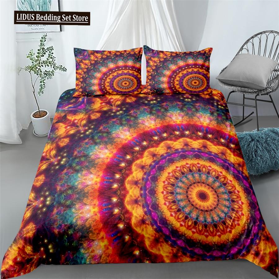 Mandala Bettbezug Set Blau Rosa Boho Chic Tagesdecken Romantische Bettwäsche Böhmisches Bettwäscheset King Polyester Bettdeckenbezug