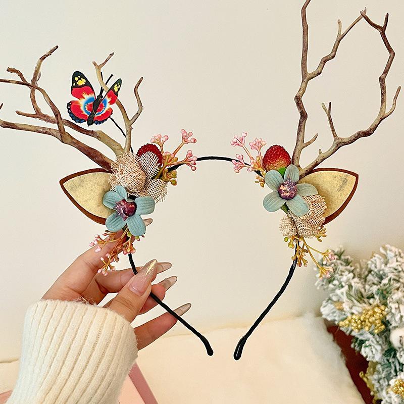 Mori Style Christmas Reindeer Antler Headband for Women & Children - Festive Hair Accessory