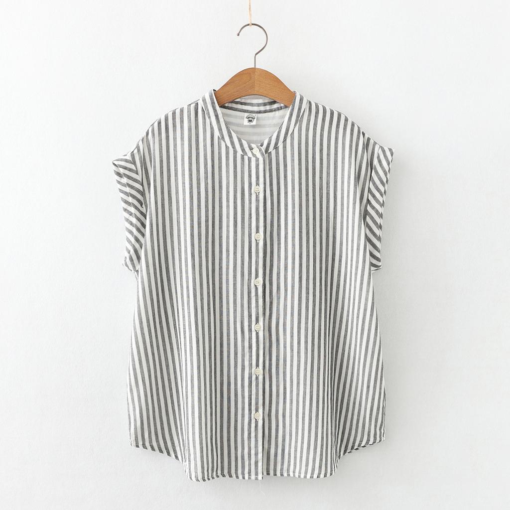 Vintage Cotton Linen Shirt Ladies Stylish Streetwear Short Sleeved Collarless Summer Blouse Women Breathbale Comfty Tops