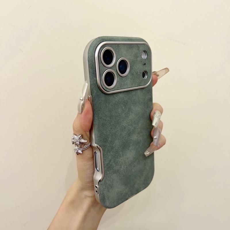 Luxury Suede Leather Bumper Case for iPhone 17 16 15 14 13 12 11 Pro Max Plus Business Frosted Shockproof Plating Round Cover