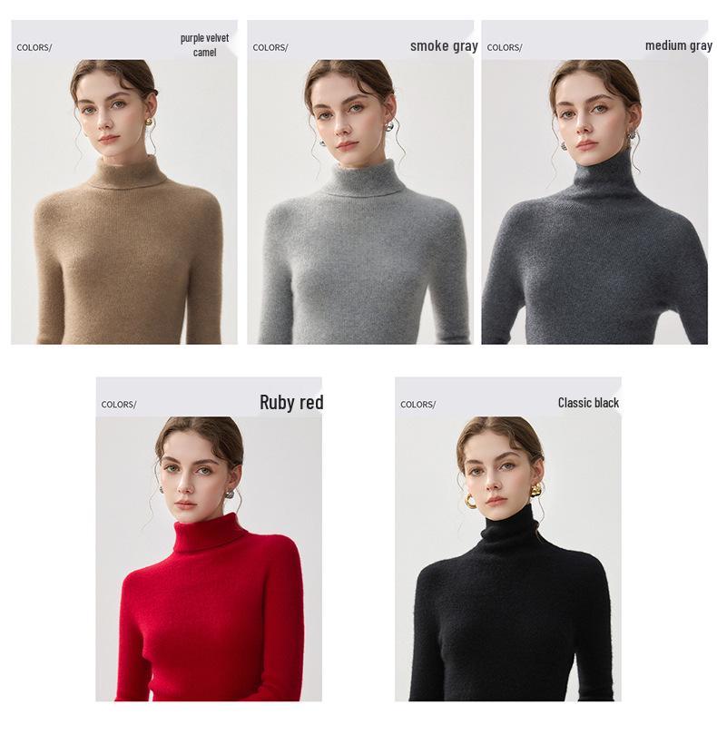 Women's 2026 Seamless High Neck Cashmere Sweater – Slim Fit Winter Base Layer