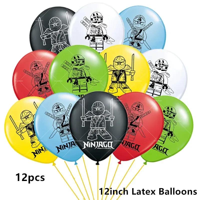 Ninjaed Go Balloons Happy Birthday Banner Legoed Party Decoration Supplies Backdrop Cake Topper Kids Spiral Disposable Tableware