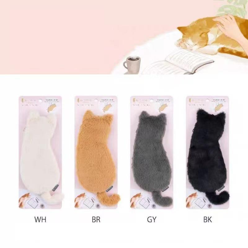 Kawaii Plush Cat Shaped Pen Bag With Soft Touch Cute Lightweight Large Capacity Stationery Storage Pen Bag Multi-Purpose Storage