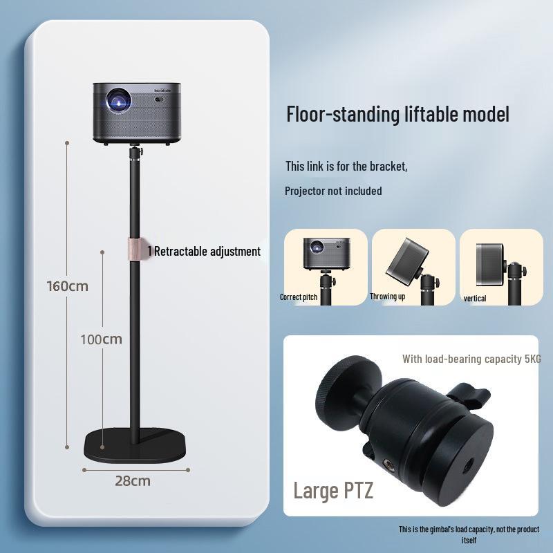 Dual-Use Projector and Phone Stand with Telescopic Adjustment, Punch-Free Tray for Home or Office.