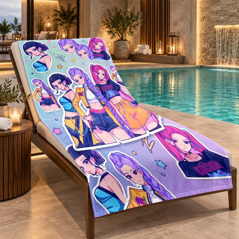 Beach Towel with Kpop Demon Hunters Design, Quick Dry Lightweight Towel for Swimming Pool Travel