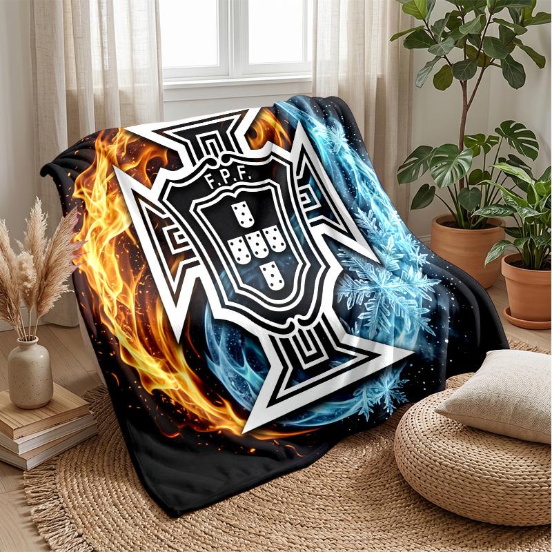 Portugal Football Printed Flannel Blanket Skin Friendly Warm Decorative Throw for Indoor Couch Bed Daily Use