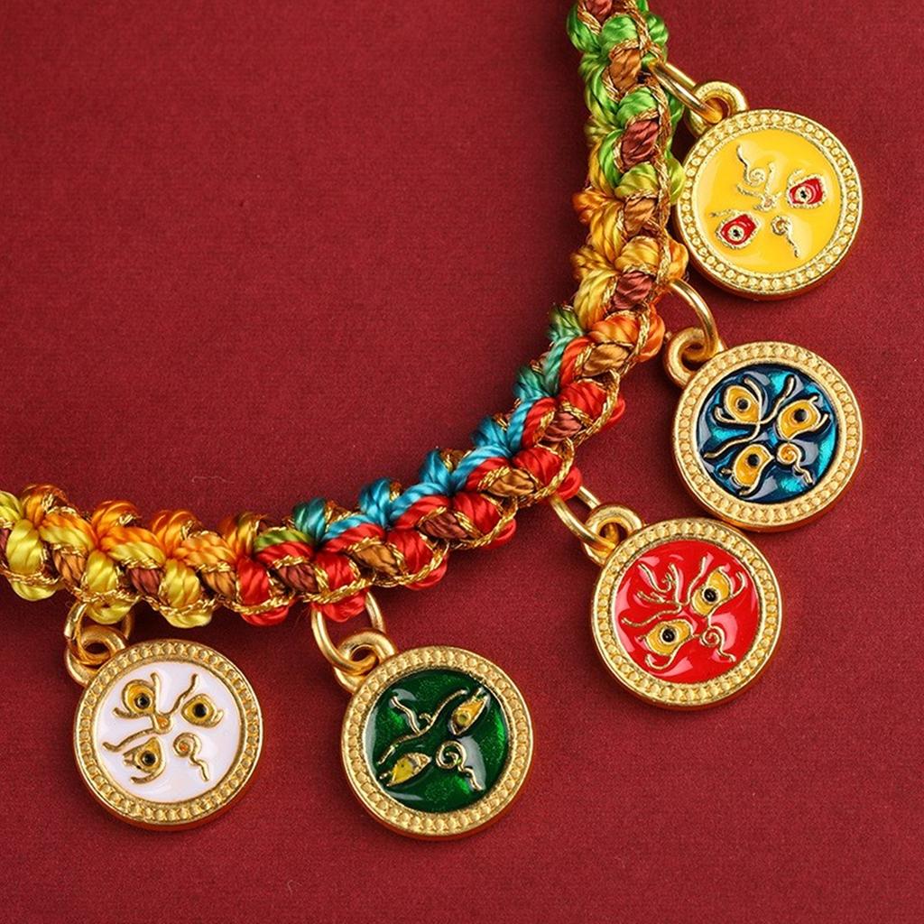 Comfortable Cotton Thread Bracelet Tibetan Bangle Five Way God of Wealth Handchain Stylish Wristband for Daily Wear