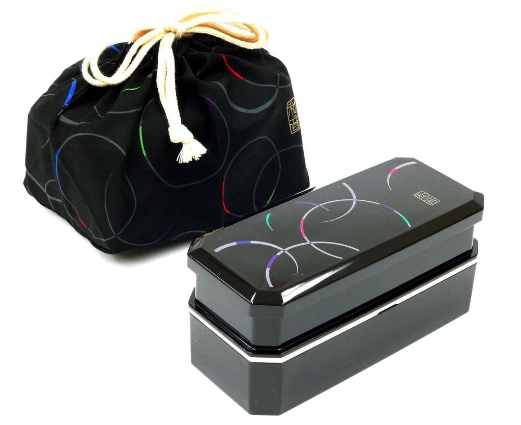 OSK Waon Shokado Bento Box with Drawstring Lunch Bag (Black) PW-6+KB-1