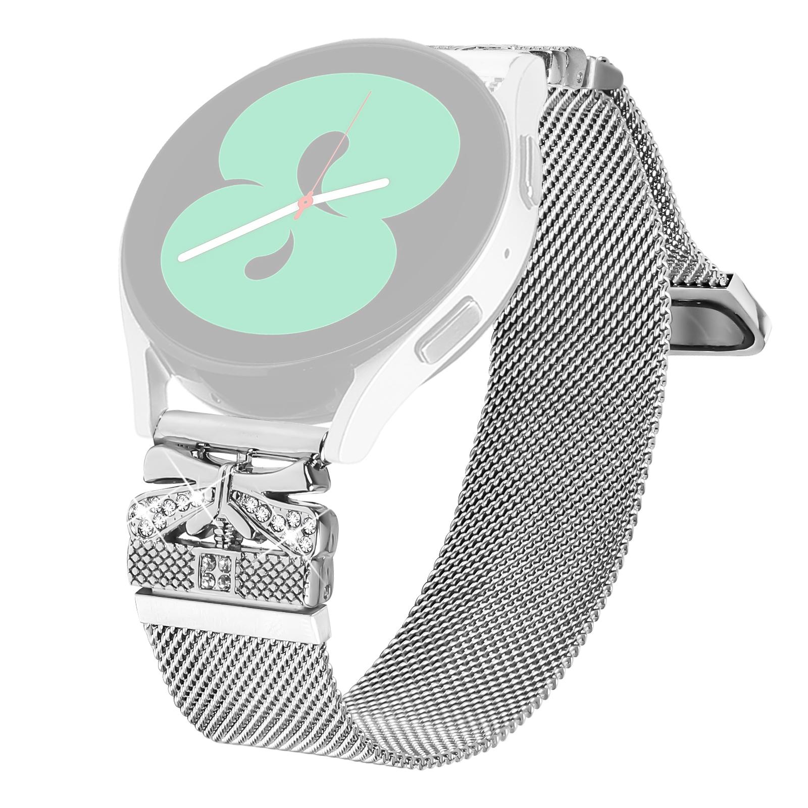 

Watch Strap for Samsung Galaxy Watch3 41mm Butterfly Decor Milanese Metal Band,Silver A