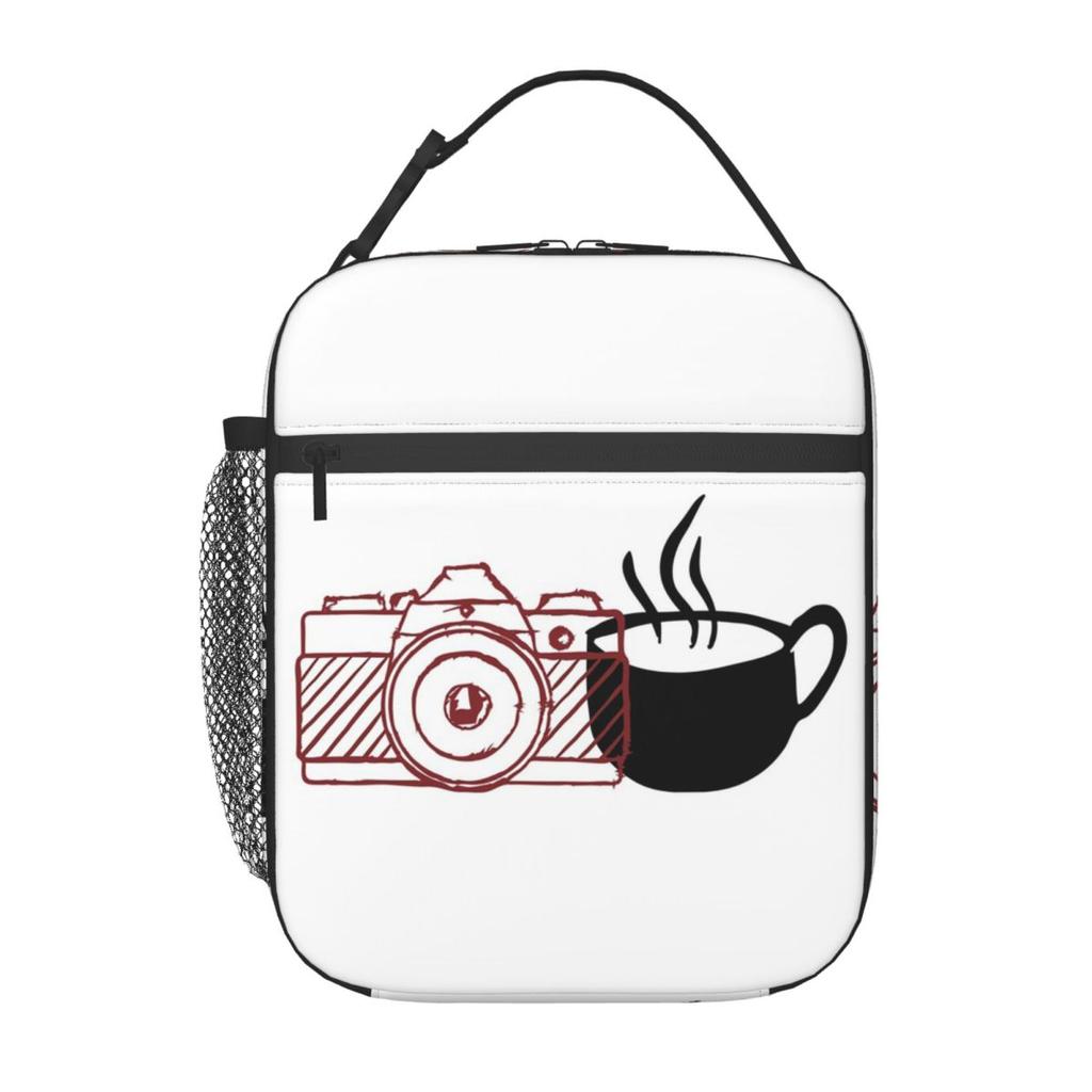 Camera And Coffee Pattern Insulated Lunch Bag for Women Children Leakproof Food Boxes Thermal Lunch Box Tote