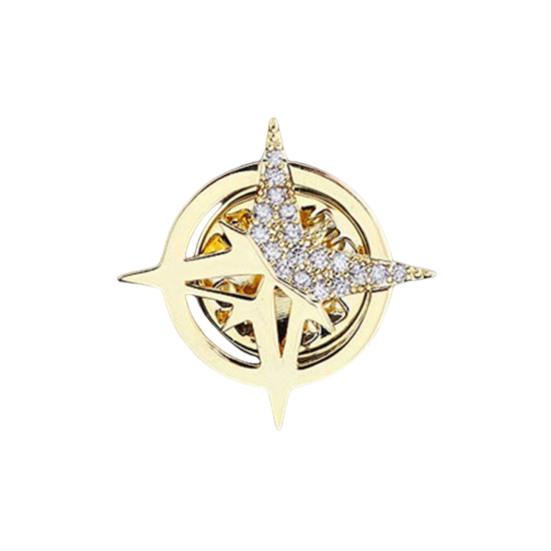 Six-Pointed Star Alloy Brooch Sparkling Rhinestones Inlaid Suit Corsage Shirt Collar Pin золотистый