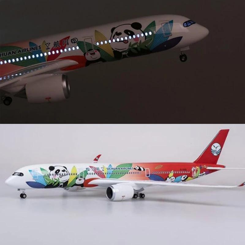 Plane Resin Plastic Diecast 47CM 1/142 Scale Airline Airbus A350 Sichuan Panda Airplane Model W Light and Wheel Holiday Decor