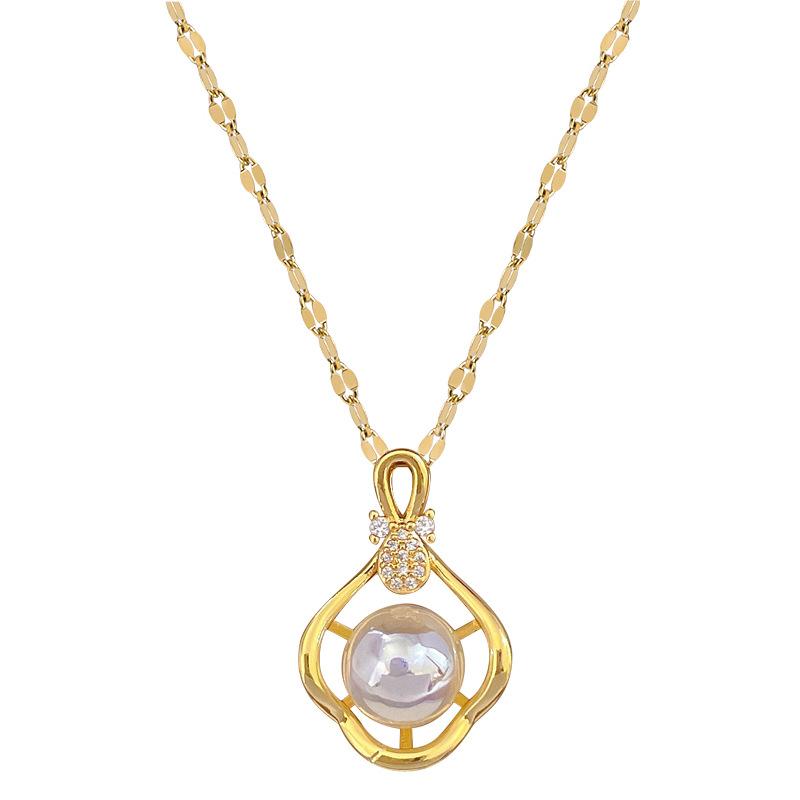 Pearl Pipa Light Luxury Temperament Gorgeous Full Diamond Necklace Women'S Versatile Clavicle Chain Titanium Steel Chain