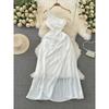 Off-the-Shoulder Photography Beach Dress Fashion Diagonal Collar A- Line Travel