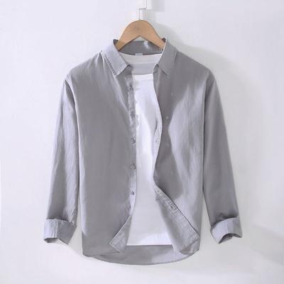 Camping Frühling Sommer Leinen Weiß Langarmhemd, Herren Baumwoll-Leinenhemd, Business Casual, Bequemer Lockere Bluse