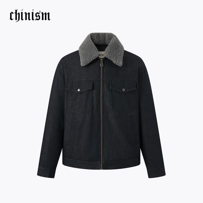 CHINISM Men s Thickened Windproof Denim Cotton Jacket M